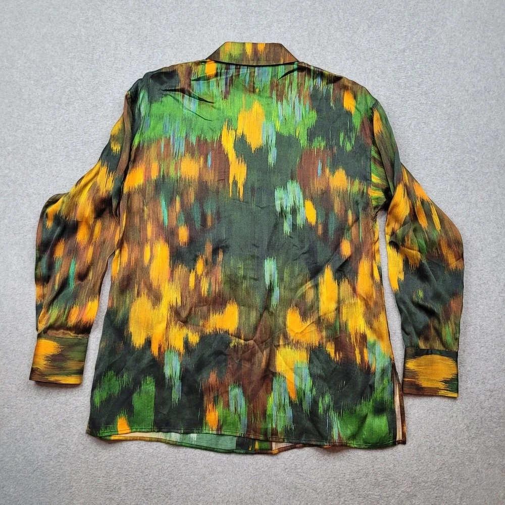 Lafayette 148 Button Up Shirt Womens XS Green Abstract Print Viscose Long Sleeve - Picture 6 of 6
